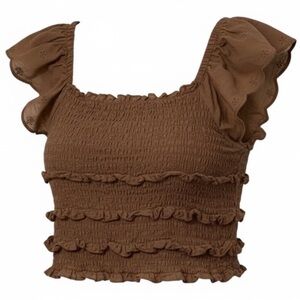 Brown Ruffled Crop Top